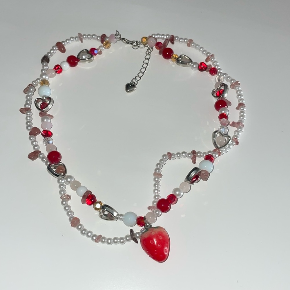 Strawberry Decor Beaded Faux Pearl Necklace
